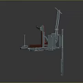 Industrial Mechanical Chair With Red Seating Metal Frame And Top Devices Structure