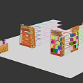 Retail Display Furniture With White Red Orange Shelves And Yellow Product Storage Boxes
