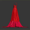 Elegant Red Evening Dress With Pink Gradient Train And Flowy Design 3d model