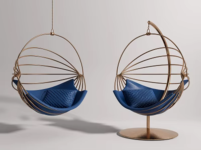 Modern Hanging Chairs With Blue Cushion And Golden Frame Hanging And Stand Styles 3d model