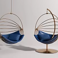 Modern Hanging Chairs With Blue Cushion And Golden Frame Hanging And Stand Styles
