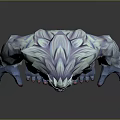 Fluffy Blue White Purple Fur Creature Character With Sharp Fangs And Clawed Paws