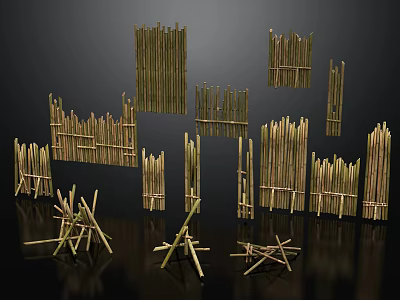 Bamboo Fence Scene Components With Various Shapes And Decorative Structures 3d model