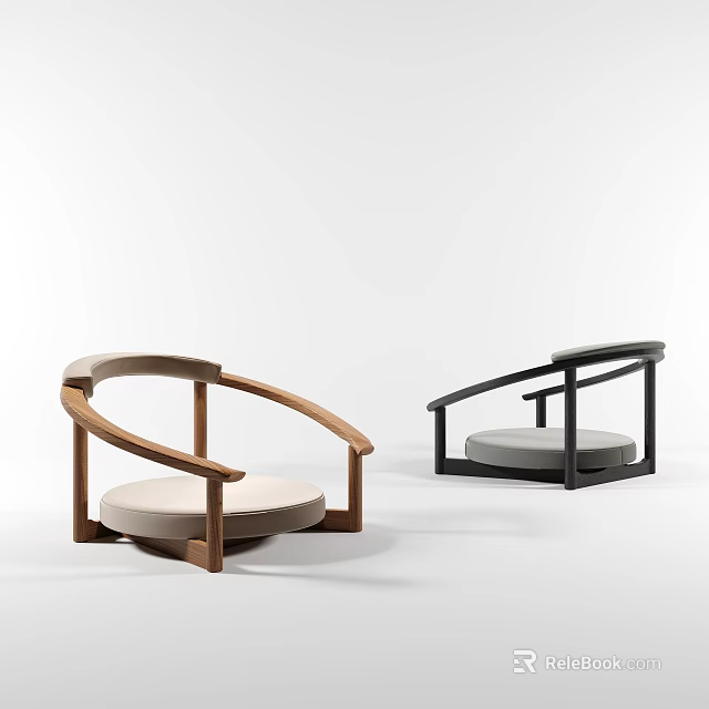 Modern Design Stools With Curved Armrests And Round Seats In Wood And Black 3d model 