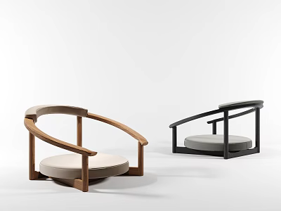 Modern Design Stools With Curved Armrests And Round Seats In Wood And Black 3d model