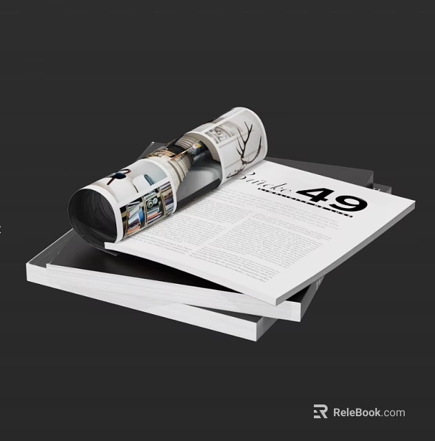 Modern Opened Magazine With Colorful Pictures And Number Forty Nine On White Pages 3d model 