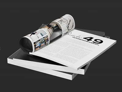 Modern Opened Magazine With Colorful Pictures And Number Forty Nine On White Pages 3d model