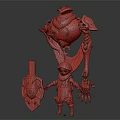 Blonde Haired Character In Green Scarf With Large Mechanical Creature Shield Featuring Blue Gem