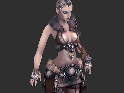 Fur Trimmed Leather Clothing With Ornate Armor Like Details And Short Skirt 3d model