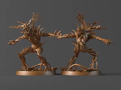 Golden Tree Shaped 3D Sculptures With Intricate Branch Details In Standing Pose 3d model