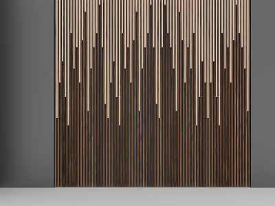 Modern Bedroom Accent Wall Design With Brown And Beige Wooden Strips Irregular Arrangement 3d model