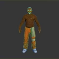 Shirtless Muscular Man with Bald Head and Beard Wearing Orange Pants and White Shoes