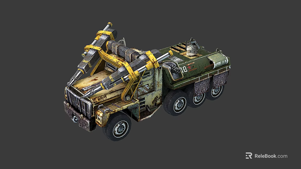 Military Truck With Missile Launcher Green Camouflage Paint And Heavy Duty Tires 3d model 