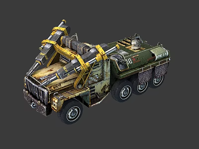 Military Truck With Missile Launcher Green Camouflage Paint And Heavy Duty Tires 3d model