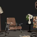 Modern Orange Leisure Chair With Floor Lamp Side Table And Decorative Painting On Wooden Floor