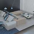 Modern Light Sofa Coffee Table Set With Decorative Pillows Floor Lamp And Area Rug