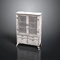 Vintage Wooden Display Cabinet With Double Glass Doors And Storage Drawers