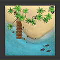 Tropical Garden Landscape Featuring Palm Trees Sandy Beach Wooden Deck Blue Water And Dolphins