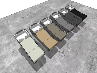 Modern Comfortable Massage Beds With Different Colored Surfaces Arranged On Gray Floor 3d model