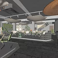 Cozy Restaurant Interior With String Lights Green Plants And Wooden Tables