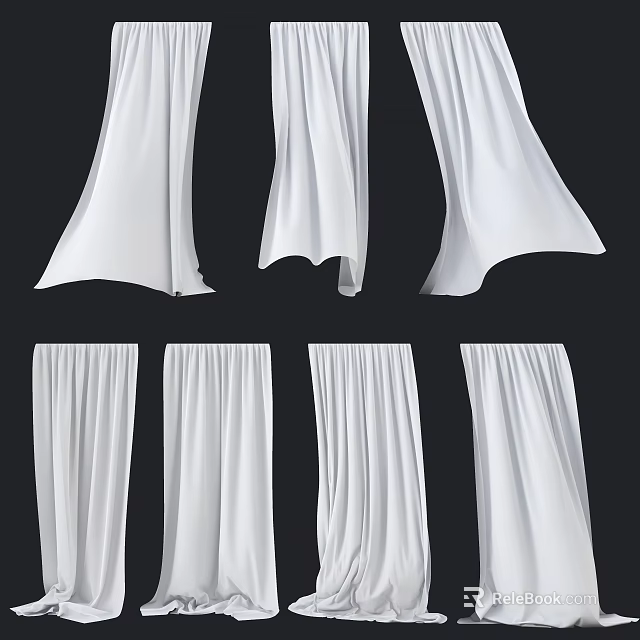 White Curtains With Various Elegant Drapery Styles Soft Texture And Pleated Designs 3d model 