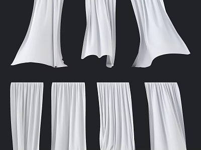 White Curtains With Various Elegant Drapery Styles Soft Texture And Pleated Designs 3d model