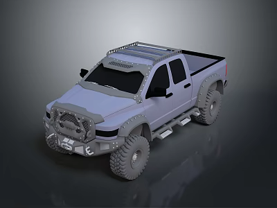 Modified Off-Road Pickup Truck With Front Grille Guard Roof Rack Large Tires And Side Steps 3d model