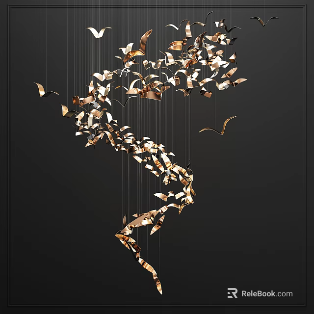 Elegant Golden Metal Butterfly Shaped Chandelier In Modern Home Interior 3d model 