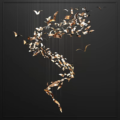 Elegant Golden Metal Butterfly Shaped Chandelier In Modern Home Interior 3d model