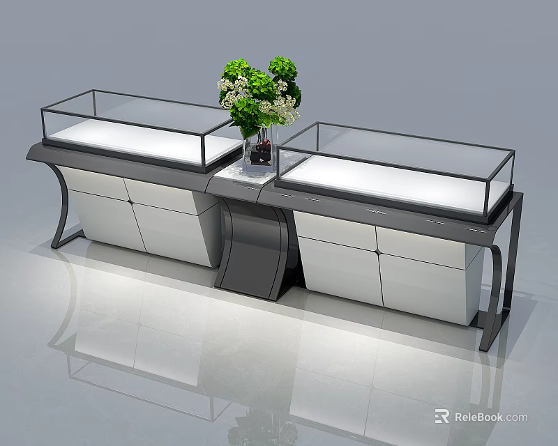 Modern Jewelry Store Interior With Glass Display Cases And Elegant Counters 3d model 