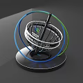 3D Typography For Samsung And UCAS With Spherical Structure Green Blue Rings Metal Stand