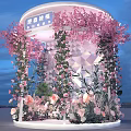 Festive Floral Art Installation With Pink Cherry Blossoms And Spring Flower Decorations
