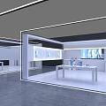 Modern Exhibition Booth Design Featuring White Frame Illuminated Lines Company Logo Stairs And Display Screens