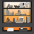 Modern Minimalist Decorative Ornament Set On Multi Tier Shelving Unit With Sculptures Vases And Books