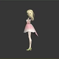 Fantasy Elf Character With Blonde Hair Green Eyes Pink Green Dress And Outstretched Arms