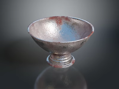 Silver Hammered Texture Bowl With Red Accents For Home Daily Living Use 3d model