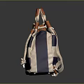 Stylish Bucket Bag With White Navy Orange Stripes Leather Handle And Drawstring Closure