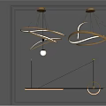 Modern Chandelier With Gold Curved Metal Lines Design And Soft Lighting For Interior Decoration