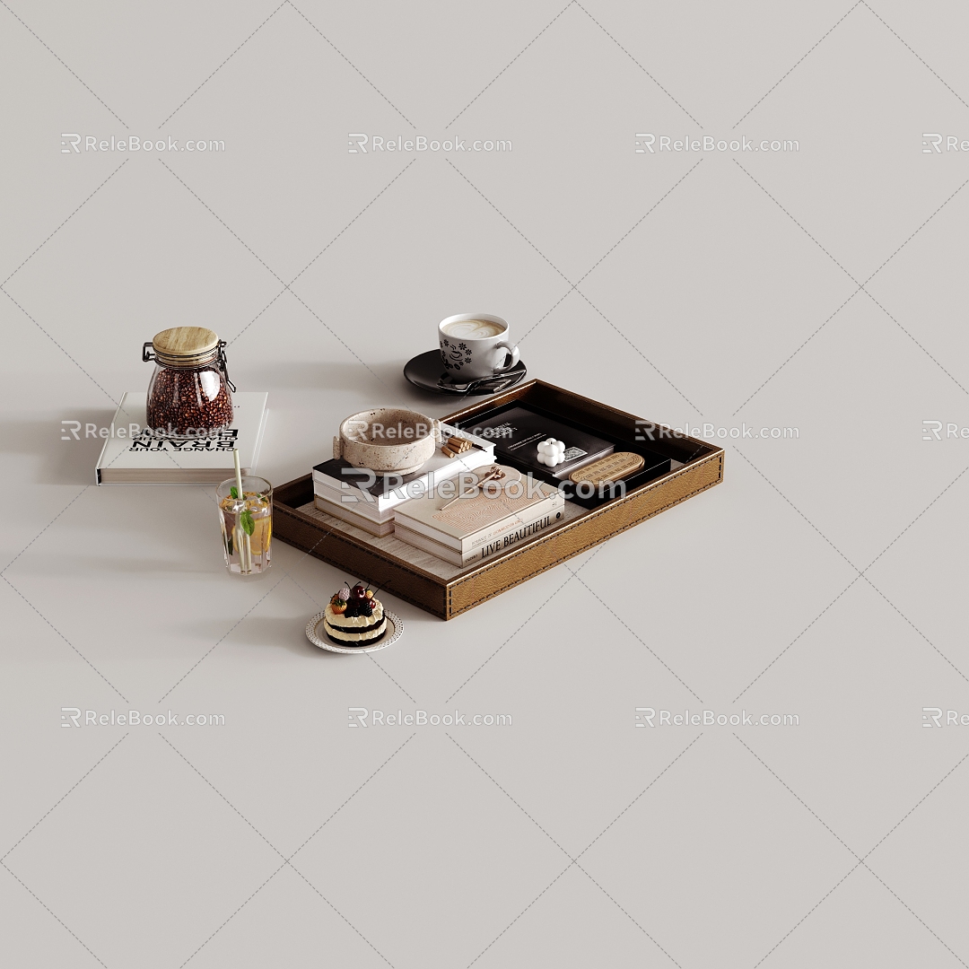 Coffee Pull Flower Coffee Coffee Cup Tray Juice Drink Dessert Cake Combo 3d model