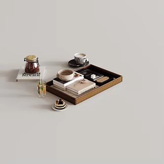 Coffee Pull Flower Coffee Cup Tray Juice Drink Dessert Cake Combo 3d model