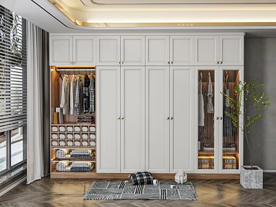 Modern White Wardrobe With Glass Doors Drawers And Hanging Storage Space 3d model