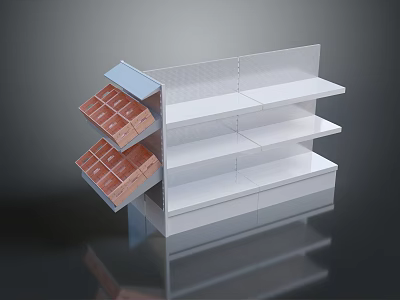 Modern White Retail Display Shelf Featuring Multiple Shelves And Left Side Grid Compartments 3d model