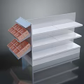 Modern White Retail Display Shelf Featuring Multiple Shelves And Left Side Grid Compartments 3d model