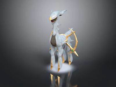 Mythical Game Movie Character With White Body Golden Decor And Glowing Green Accents 3d model