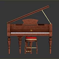 Elegant Red Piano And Matching Red Stool For Home Living Decor Supplies