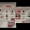 Modern Mall Store Interior With Stuffed Toys Bags And Pink White Display Shelves