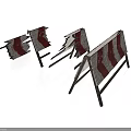 Red And White Striped Traffic Barriers With Metal Support Frames On White Background