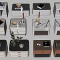 Modern Bedside Cabinets With Various Designs Different Colors And Decorative Top Items 3d model