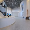 Modern Front Desk Reception Area With Wooden Walls Marble Floor Green Plants And Mirror Walls