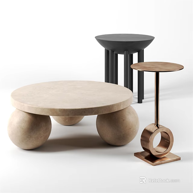Modern Coffee Tables with Round Top Spherical Legs and Ring Base Designs 3d model